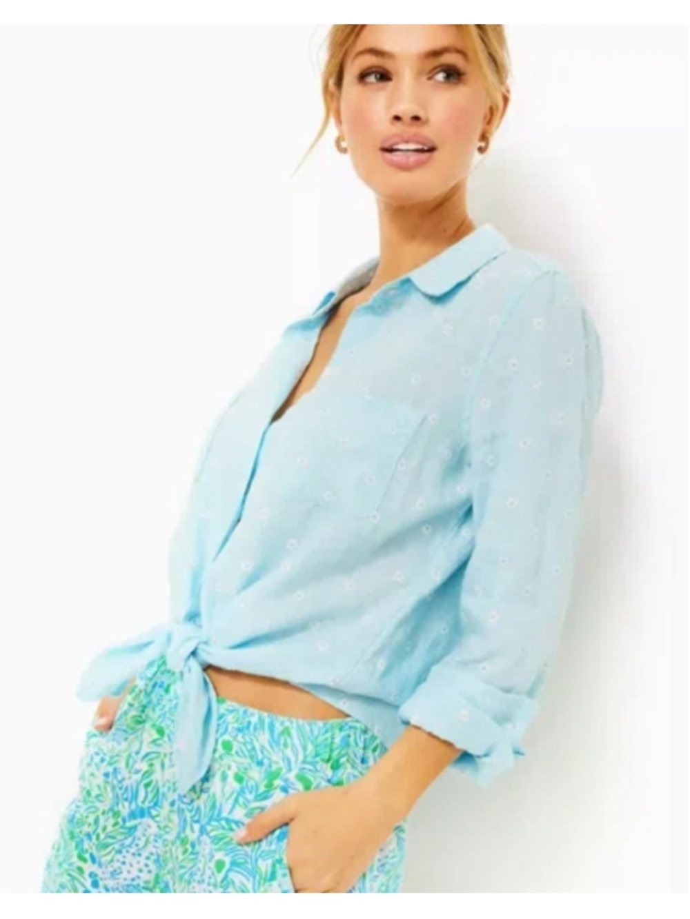 Lilly Pulitzer Sea View Linen 'You Drive Me Daisy' Embroidered Top XS